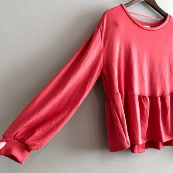 NWT Joe Fresh Jillian Harris Comfy Flowy Ruffle Hem Long Sleeve Shirt Top Red - Picture 4 of 11